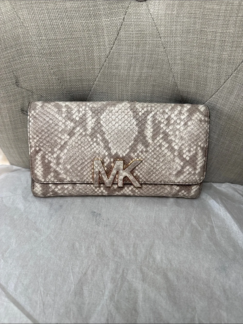 Michael Kors Beige Snake-Print Shoulder Tote with Matching Wallet
